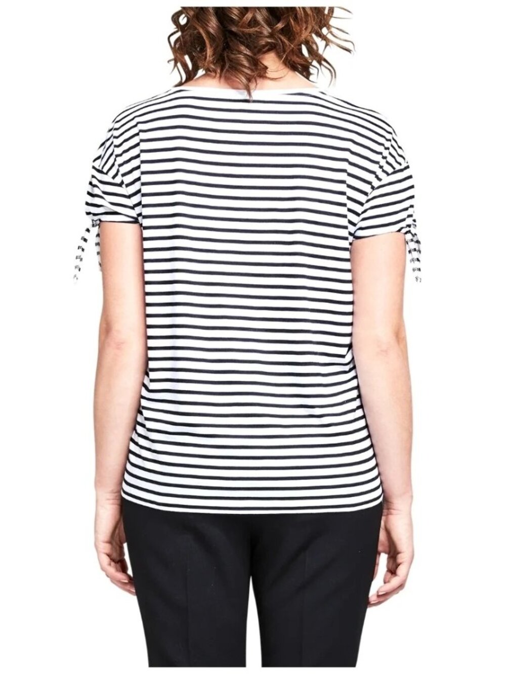 Michael Kors Top Size Medium Black White Striped Rglan Sleeve Side Ties - Picture 2 of 13
